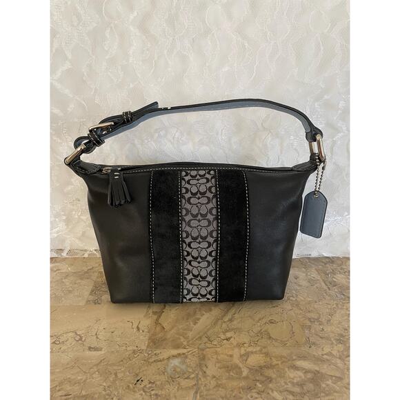 Vtg COACH signature black canvas / leather suede fabric Y2K Demi mini bag
